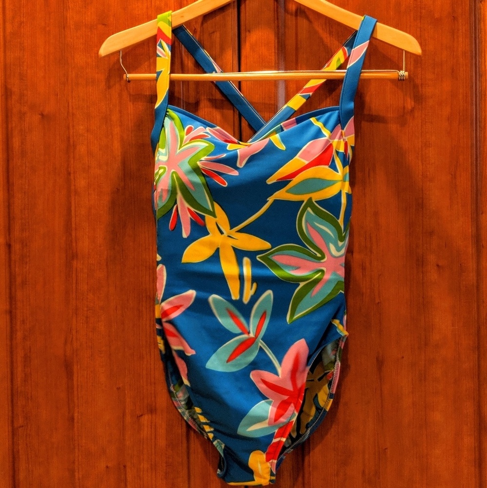 New Oscar De La Renta Tropical Blue One-Piece